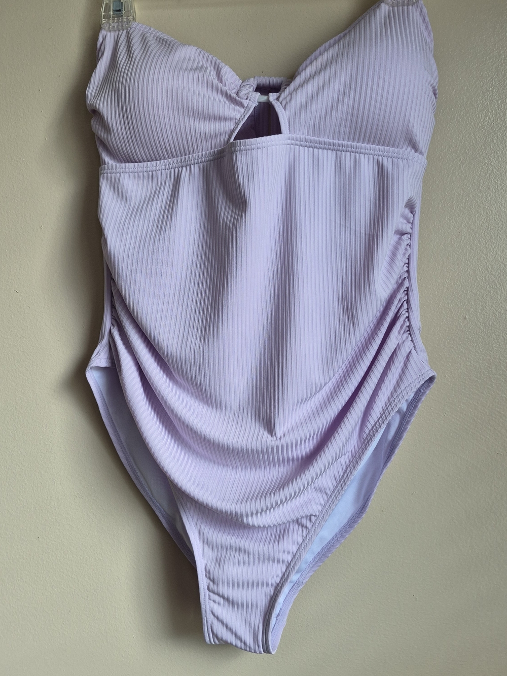 EastElegant Lavender Ribbed Ruffle Halter One Piece Swimsuit XL Purple Cutout